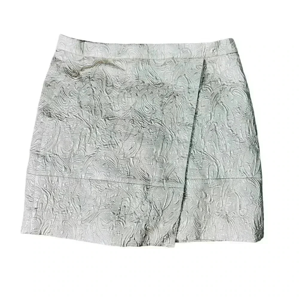J. Crew Silver Paisley Faux Wrap Skirt Size 4 Formal